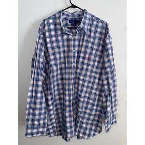 Ralph Lauren Men's Plaid Button Down Shirt Long Sleeve Stretch 3XB 3G Blue Red